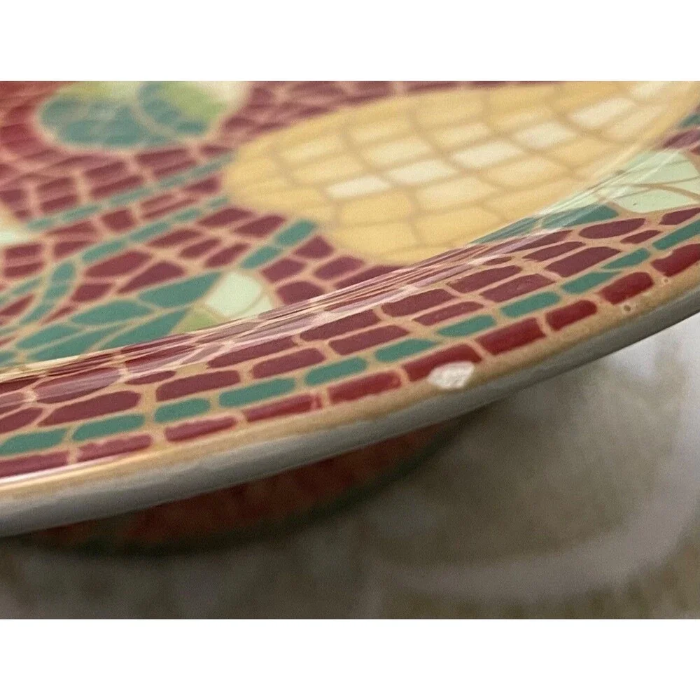 Pier 1 Set Of 7 Ceramic Mosaic Pear Design Salad Plates W/Bold Colors SEE PHOTOS